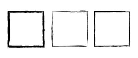 Grunge square frame set. Different paint brush border collection. Black chalk or ink rectangular uneven stroke design elements for banner, poster, flyer, brochure, cover. Square carde vector