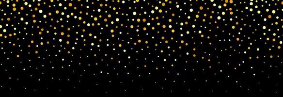 Golden falling confetti pattern on black background. Repeating gold glitter pattern. Yellow and orange dots wallpaper. Celebration Christmas, New Year or birthday party decoration. vector