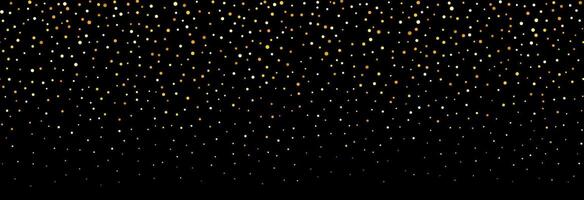 Golden falling confetti pattern on black background. Repeating gold glitter pattern. Yellow and golden dots wallpaper. Celebration Christmas, New Year or birthday party decoration. vector