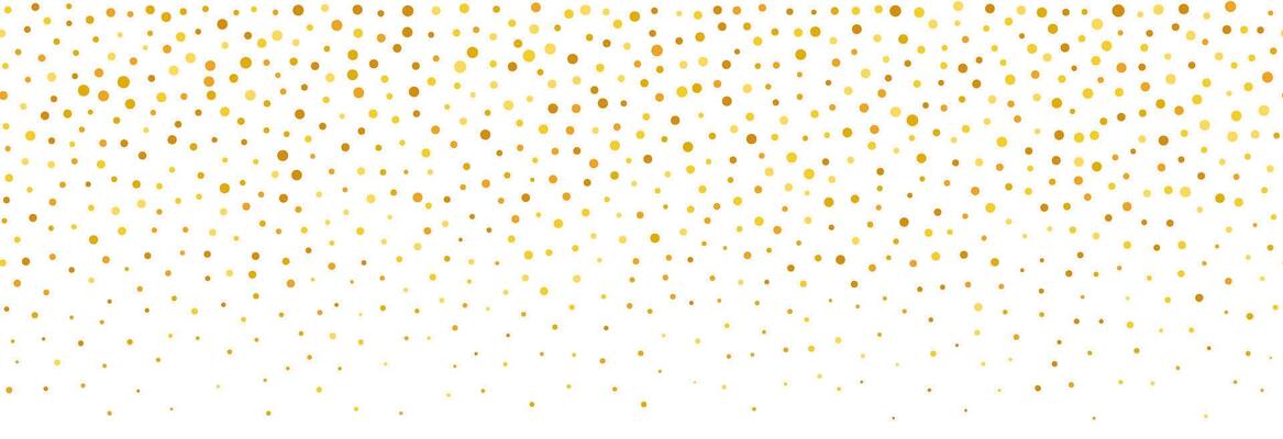 Golden falling confetti background. Repeating gold glitter pattern. Yellow, orange and golden dots wallpaper. Celebration Christmas, New Year or birthday party decoration.