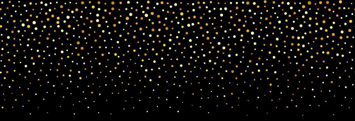 Golden falling confetti background. Repeating gold glitter pattern. Yellow and golden dots wallpaper. Celebration Christmas, New Year or birthday party decoration. Repeated backdrop