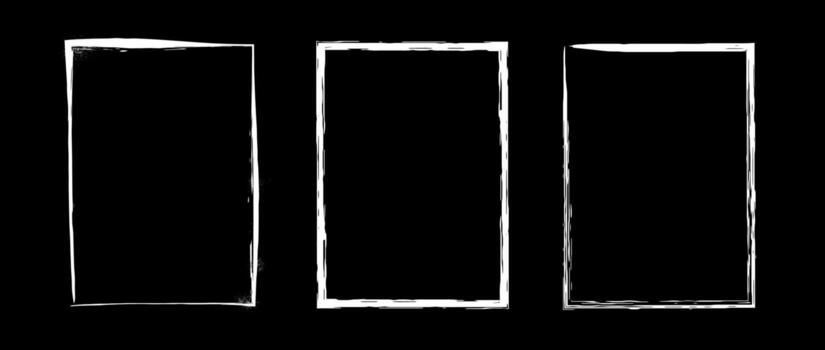 Grunge rectangle frame set. Different paint brushed border collection. Chalk or ink rectangular jagged stroke for design template, banner, poster, flyer, brochure, cover. A4 carde vector