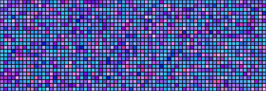 Purple disco party seamless pattern. Square sequin mosaic texture background. Abstract shining colorful halftone wallpaper. Pop up comic glitter sparkles backdrop. Retro design template vector