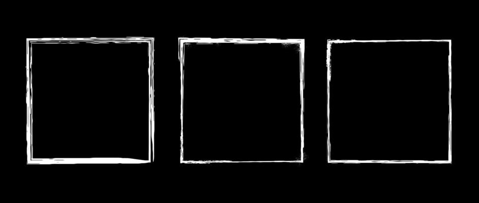 Grunge square frames set. Different paint brushed borders collection. Chalk or ink rectangular jagged stroke for design template, banner, poster, flyer, brochure, cover. White cadre