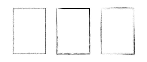 Grunge rectangle frame set. Dotted, stippled and paint brushed black border collection. Chalk or halftone rectangular design elements for banner, poster, flyer, brochure, cover. A4 carde vector
