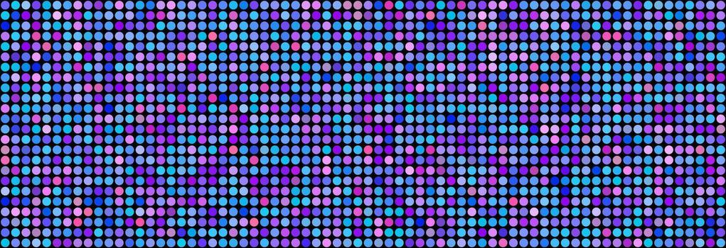 Purple disco party seamless pattern. Circle sequin mosaic texture background. Abstract shining colorful halftone wallpaper. Pop up comic glitter sparkles backdrop. Retro design template vector