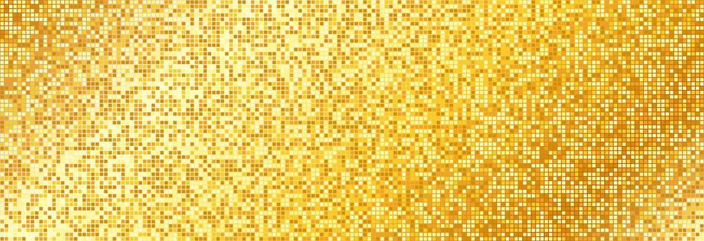 Golden disco party pattern. Yellow square sequin mosaic texture background. Abstract gold shining glitter halftone wallpaper. Pop up comic sparkling glitter backdrop. Retro design template vector