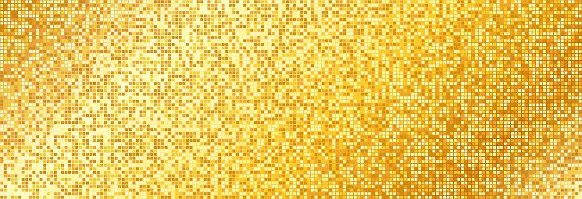 Golden disco party pattern. Yellow square sequin mosaic texture background. Abstract gold shining glitter halftone wallpaper. Pop up comic sparkling glitter backdrop. Retro design template