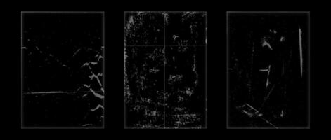 Rough grunge vinyl overlay set. Folded paper photocopy texture collection. Old worn scratched crumpled background. Dirt grainy scanned wrinkled wallpaper for poster, cover, frame, banner. vector