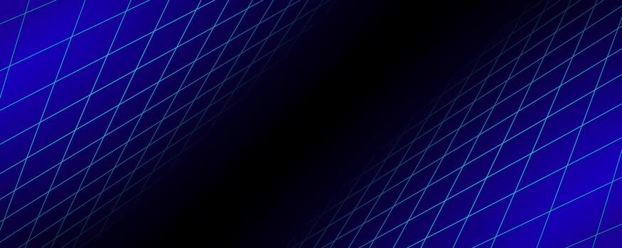 Blue glowing neon wireframe background. Shining checkered diagonal grid planes in perspective. Retro futuristic depth wallpaper. Arcade game sci fi matrix surface backdrop for poster, banner vector