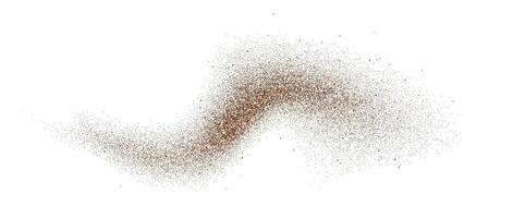 Coffee, cocoa or chocolate powder particles and speckles. Brown dust or sand wavy element. Ground beans, grains and granules wave flowing shape. Sprayed specks overlay texture vector