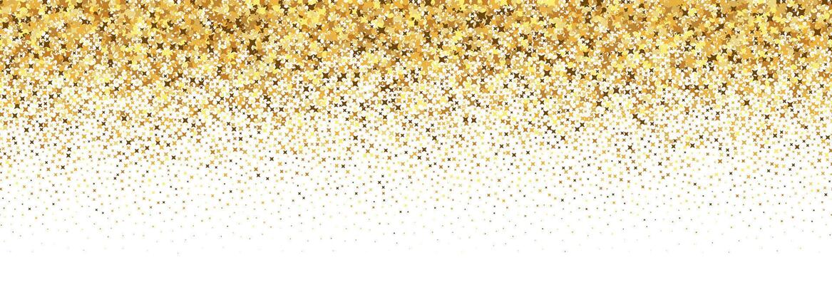 Gold falling star confetti background. Repeated golden sparkle glitter pattern. Yellow and orange sparks gradient wallpaper. Celebration Christmas, New Year or birthday party backdrop.