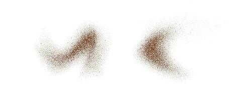 Coffee, cocoa or chocolate powder particles and speckles. Brown dust or sand wavy elements. Ground beans, grains and granules wave flowing shapes. Sprayed specks overlay textures vector