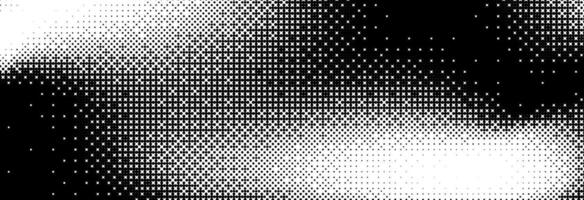 Pixelated bitmap grunge gradient texture. Black dither pattern wallpaper. Abstract glitchy pattern. 8 bit game background. Wide raster backdrop. Retro pixel art Illustration. vector