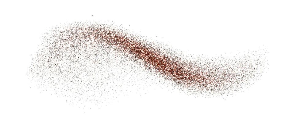Coffee, cocoa or chocolate powder particles and speckles. Brown dust or sand wavy element. Grounded beans, grains and granules wave flowing shape. Sprayed specks overlay texture