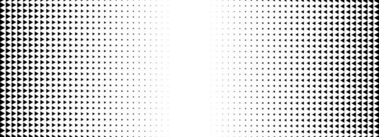 Fading triangle halftone texture gradient pattern. Black and white abstract geometric background. Tech mosaic triangular halfton gradation. Vanishing arrow wallpaper for banner, booklet, poster vector