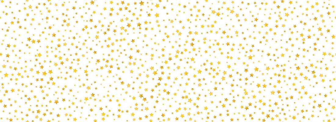 Golden star confetti seamless pattern. Gold glitter sparkle repeated background. Yellow shining confetti repeating wallpaper. Christmas, New Year, wedding or birthday party celebration backdrop