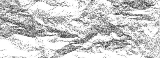 Black stippled crumpled paper texture. Rough dotted wrinkled background. Gritty creased paper concept backdrop. Noisy grainy dots notebook page wallpaper. Aged damaged gritty overlay. vector