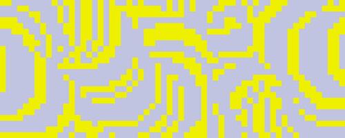 Pixelated curved wavy texture. Yellow and grey dithered bent lines background. Digitalized warped stripes for banner, poster, flyer, brochure, booklet. Rasterized squiggle overlay wallpaper vector