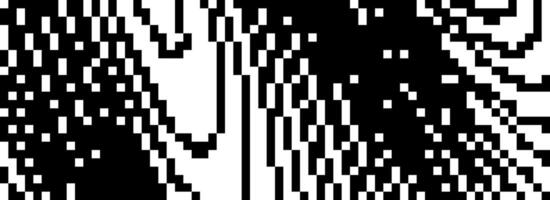 Dithered wavy curved line texture. Black 8 bit pixel glitch background. Digitalized distorted backdrop for banner, poster, flyer, brochure, booklet. Rasterized stripes overlay wallpaper. vector