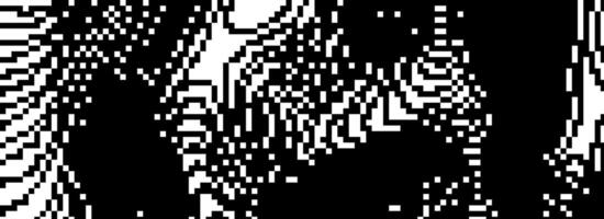 Black dithered wavy curved line texture. 8 bit pixel glitch background. Rasterized stripe overlay wallpaper. Chaotic digitalize distorted backdrop for banner, poster, flyer, brochure, booklet vector