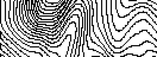 Dithered wavy curved line texture. Black pixel glitch background. Digitalized distorted backdrop for banner, poster, flyer, brochure, booklet. Abstract rasterized stripes overlay wallpaper vector