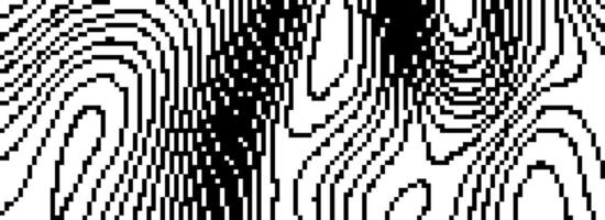 Dithered wavy curve line texture. Black pixelated glitch background. Digitalized distorted backdrop for banner, poster, flyer, brochure, booklet. Abstract rasterized noise overlay wallpaper. vector
