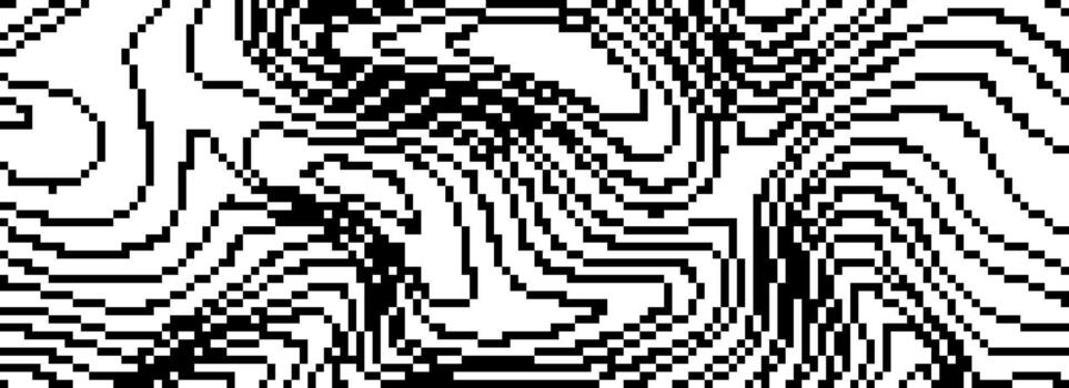 Dithered curved wavy line texture. Black pixelated glitch background. Digitalized distorted backdrop for banner, poster, flyer, brochure, booklet. Abstract rasterized noise overlay wallpaper vector