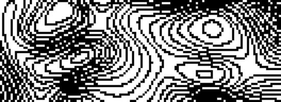 Black dithered wavy curved line background. 8 bit pixel glitch texture. Rasterized stripe overlay wallpaper. Chaotic digitalize distorted backdrop for banner, poster, flyer, brochure, booklet vector