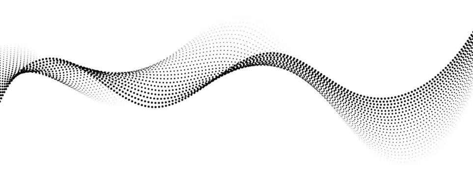 Dotted wavy line background. Black halftone undulate pattern. Abstract particle flow wave wallpaper. Curved dashed gradient net element for poser, banner design, presentation, booklet, flyer vector