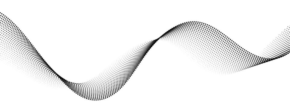 Dotted wavy line pattern. Black halftone undulate background. Abstract particle flow wave wallpaper. Curved dashed gradient net element for poser, banner design, presentation, booklet, flyer vector