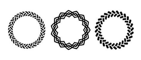 Retro knot circle frame set. Vintage celtic round border collection. Braid and rope ornament and motif pattern for banner, poster, frame, border. Black circular design elements bundle. vector
