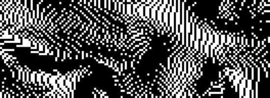 Dithered curved wavy texture. Black pixelated glitch lines background. Digitalized distorted backdrop for banner, poster, flyer, brochure, booklet. Abstract rasterized noise overlay wallpaper vector