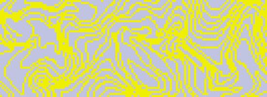 Neon dithered curved wavy texture. Yellow and grey pixelated glitch lines background. Digitalized distorted stripes for banner, poster, flyer, booklet. Abstract rasterized overlay wallpaper vector