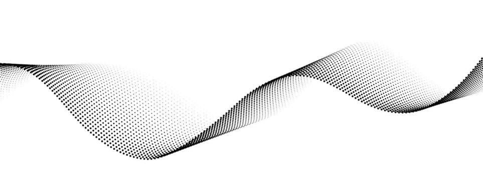 Dotted wave line background. Black halftone undulate pattern. Curve dashed gradient design element for poser, banner, presentation, booklet. Abstract flowing particle dot line wallpaper vector