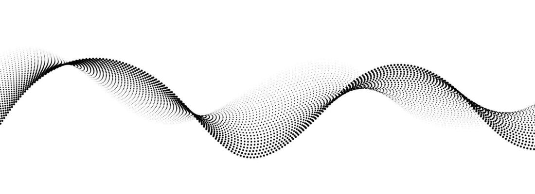 Dotted wave line background. Black halftone undulate pattern. Abstract particle flow wave wallpaper. Curved dashed gradient net design element for poser, banner, presentation, booklet, flyer