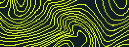 Neon green dithered curved wavy texture. Black yellow pixelated glitch lines background. Digitalized distorted stripes for banner, poster, flyer, booklet. Abstract rasterized overlay wallpaper. vector
