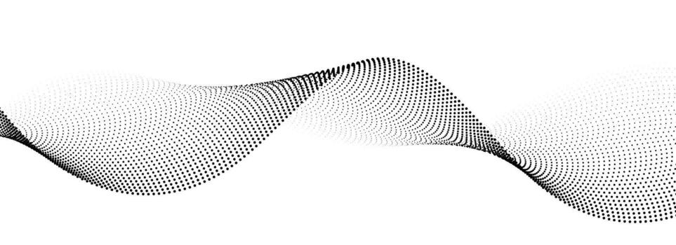 Dotted wave line background. Black halftone undulate pattern. Curved dashed gradient design element for poser, banner, presentation, booklet. Abstract flowing particle dot line wallpaper vector