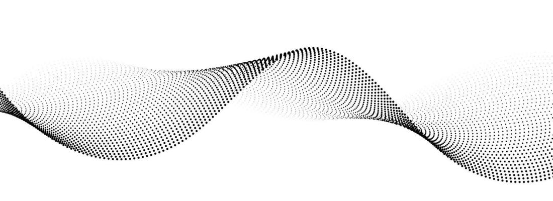 Dotted wave line background. Black halftone undulate pattern. Curved dashed gradient design element for poser, banner, presentation, booklet. Abstract flowing particle dot line wallpaper