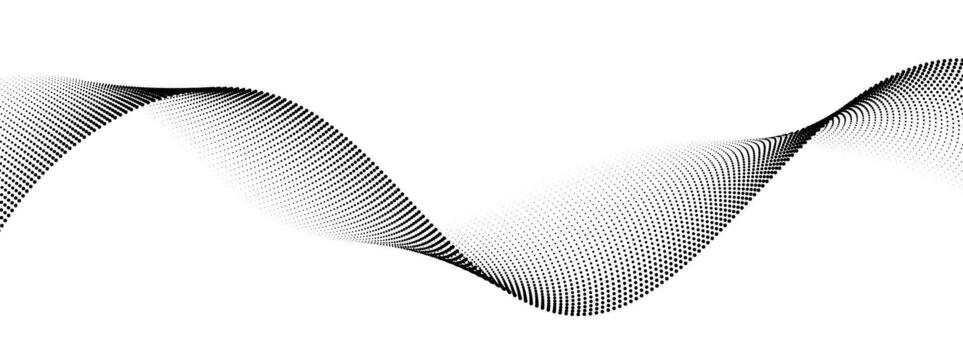 Dotted wave line background. Black halftone undulate pattern. Abstract flowing particle wave wallpaper. Curved dashed gradient net design element for poser, banner, presentation, booklet vector