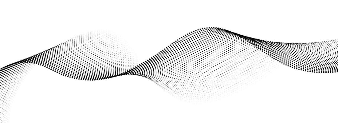 Dotted wave lines background. Black halftone undulate pattern. Curved dashed gradient design element for poser, banner, presentation, booklet. Abstract flowing particle dot line wallpaper