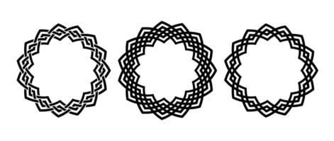 Retro knot circle frame set. Vintage celtic round border collection. Braid and rope ornament and motif pattern for banner, poster, frame. Black circular design elements bundle. vector