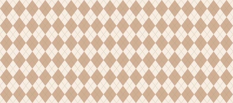 Seamless beige argyle pattern. Light brown rhombus repeated texture background. Stitched diamond forms for textile design, fabric print, wrapping paper, clothes pattern design. vector