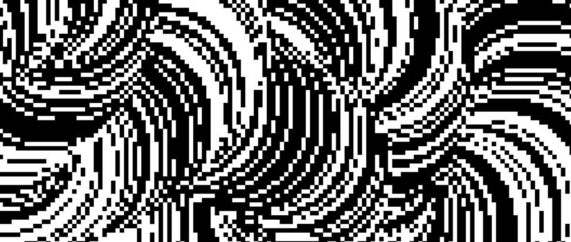 pixelado ondular ondulado forma. negro vacilar envuelto texturizado antecedentes. digitalizado fluido curvilíneo formar para bandera, póster, folleto, folleto. resumen rasterizado garabato cubrir fondo de pantalla. vector