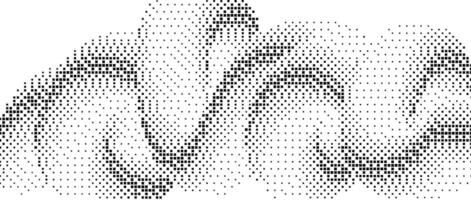 Pixelated gradient squiggle shape. Black dither wave texture background. Dotted fluid curvy form for banner, poster, leaflet. Abstract digitalized undulated overlay wallpaper. vector