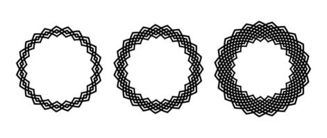 Retro knot circle frame set. Black celtic round border collection. Braid and rope ornament and motif pattern for banner, poster, frame. Circular radial design elements bundle. vector