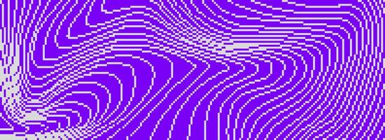 Purple dithered curved wavy texture. Grey violet pixelated glitch lines background. Digitalized distorted stripes for banner, poster, flyer, booklet. Abstract rasterized overlay wallpaper vector