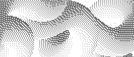 Pixelated gradient wave shape. Black undulate dither texture background. Dotted fluid curvy form for banner, poster, leaflet. Abstract rasterized squiggle overlay wallpaper. Comic backdrop vector