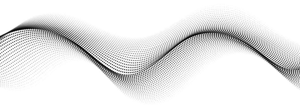 Black dotted wave line pattern. Halftone undulate net background. Abstract stipple particle flow wallpaper. Curved dashed gradient element for poser, banner, presentation, booklet, flyer vector
