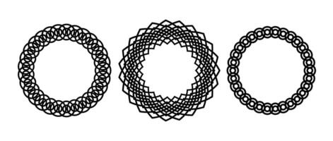 Retro knot circle frame set. Black celtic round border collection. Braid and rope ornament and motif pattern for banner, poster, frame. Circular weave design elements bundle. vector